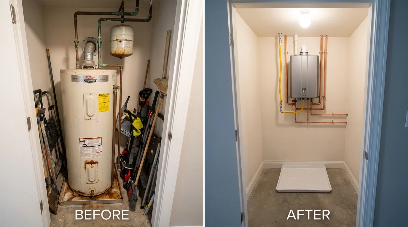 Tank water heater versus wall-mounted tankless unit comparison for Ogden, KS homeowners