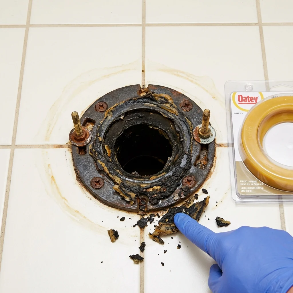 Failed wax ring showing water seepage at the base of a toilet in a Ogden, KS home
